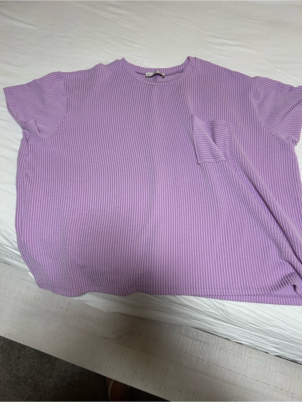 zenana lilac Ribbed Short Sleeve Pocket Top
